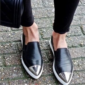 Miu Miu Black and Silver Flats